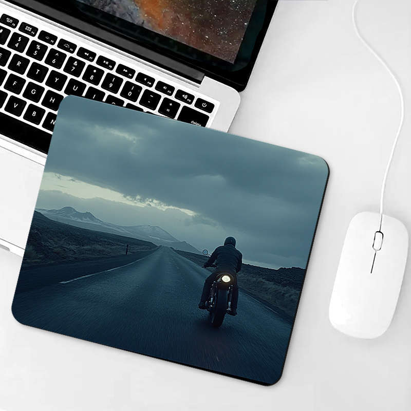 1pc Motorcycle Print Non-Slip Rubber Mouse Pad Vintage Road Trip Design Portable D