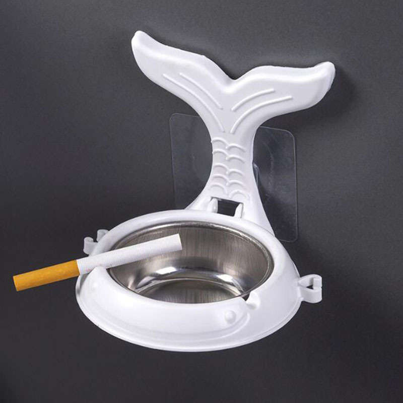 1pc Stainless Steel Fish-Shaped Wall-Mounted Ashtray with Cigarette Holder Waterproof No-Drill I