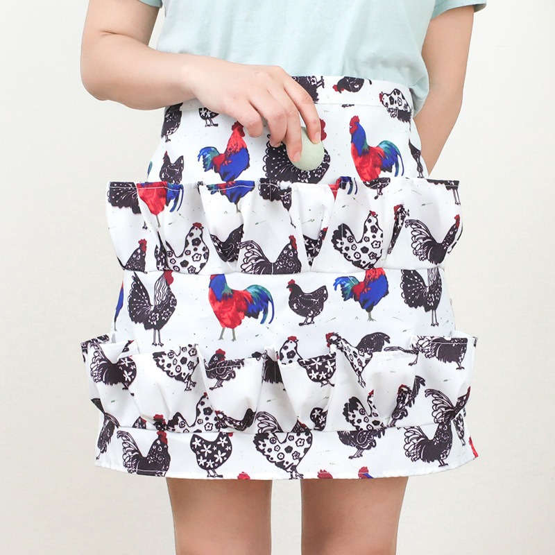 1pc Chicken Print Egg Gathering Apron with Multiple Pockets Durable Polyester Farmhouse Style Ski