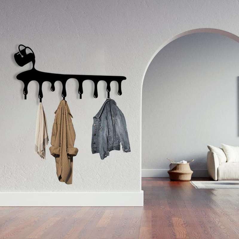 Casual Style Metal Wall Coat Rack Easy Install Flowing Drip Key Holder Modern Entryway Rack Organi
