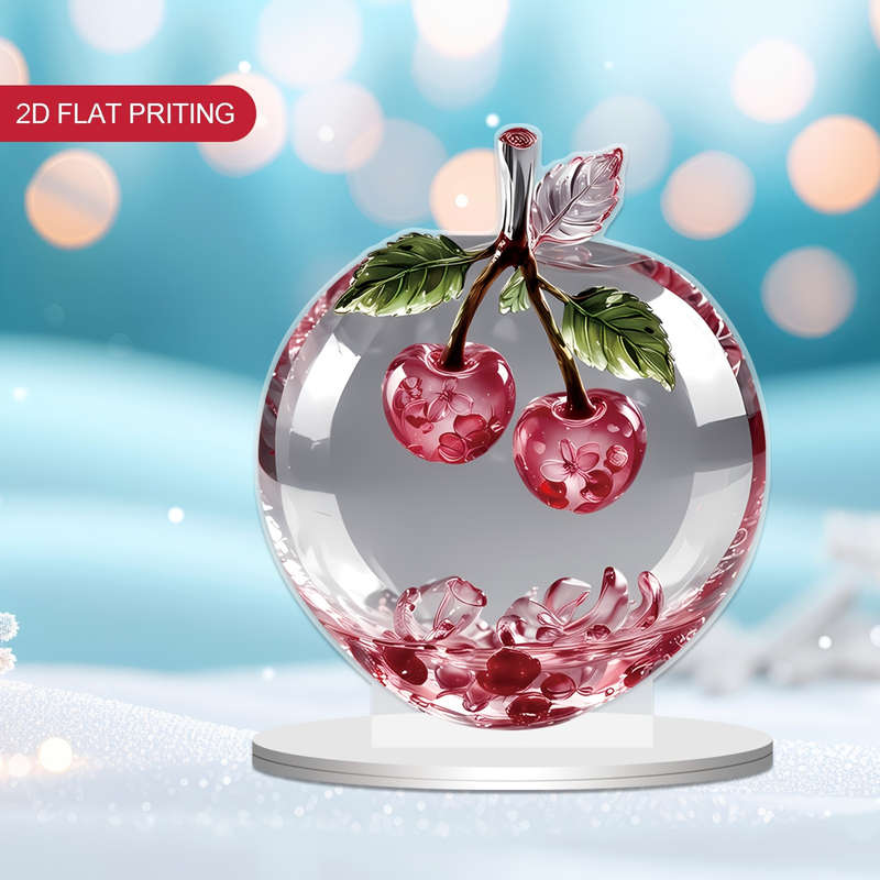 1pc 2D Flat  Plane  Acrylic Cherry Hanging Ornament with Stand Elegant Red and White Design Perf