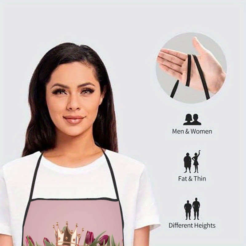 1pc Mother's Day MAMA Crown Tulip Print Sleeveless Polyester Apron Lightweight Durable and
