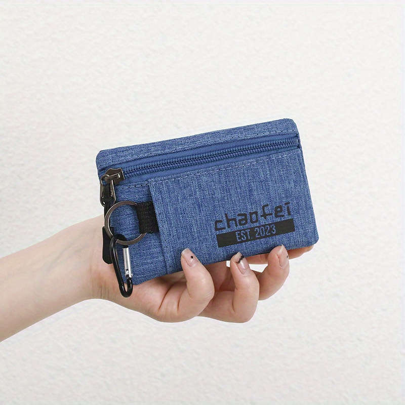 1pc Durable Oxford Fabric Mini Wallet with Zipper Closure Portable Includes Key Card Slots "