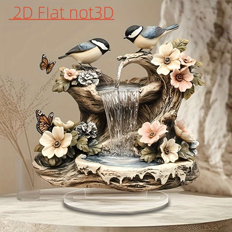 1pc 2D Flat  Bohemian Acrylic Bird Waterfall Fountain with Sparrows Butterflies and Flowers Rus