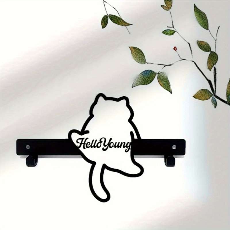1pc HelloYoung Contemporary Metal Leaping Cat Key Holder with Anti-Slip Wall Mounted Hooks for Coats