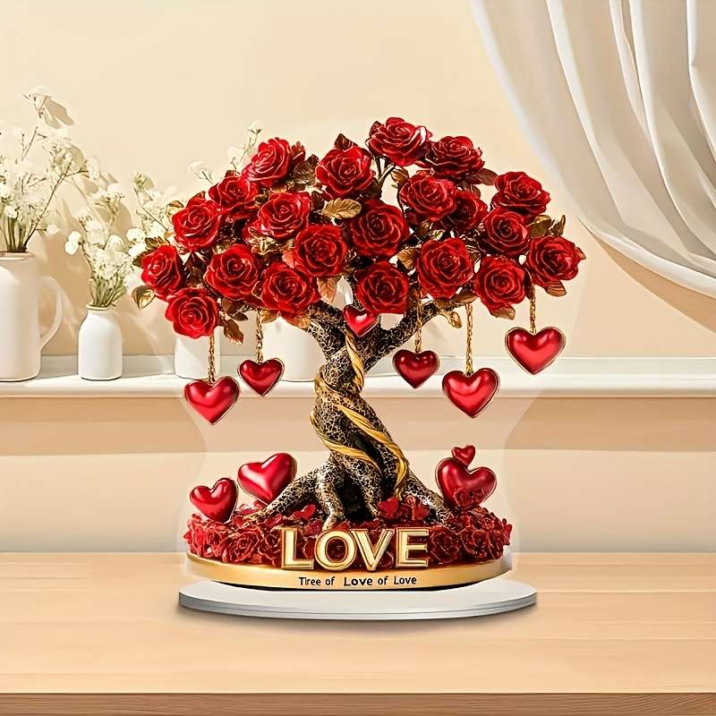 1pc 2D Flat An Elegant  Crystal Heart Rose Tree Decoration Designed in Bohemian Style with Crystal