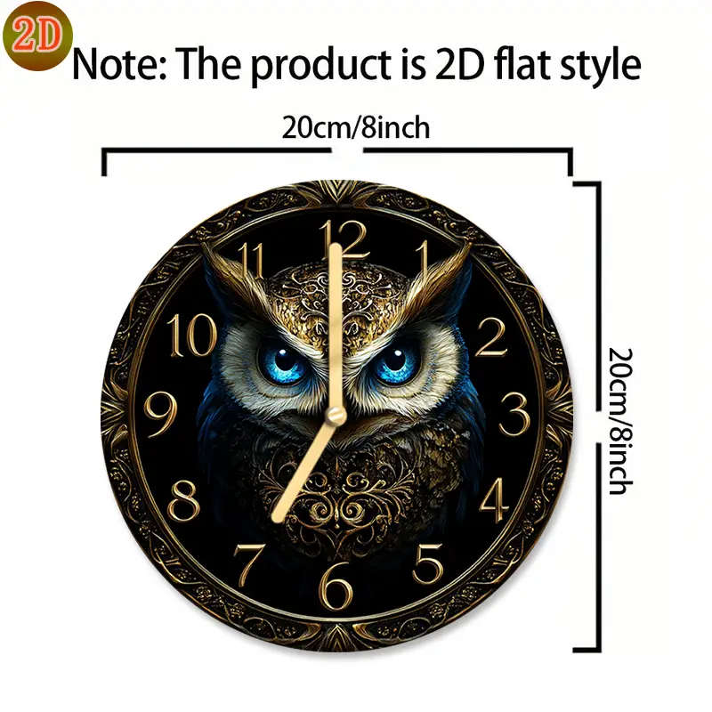 1pc Round Silent Wooden Wall Clock 2D Flat Owl Design Manufactured Wood Dry Battery Power AA Battery