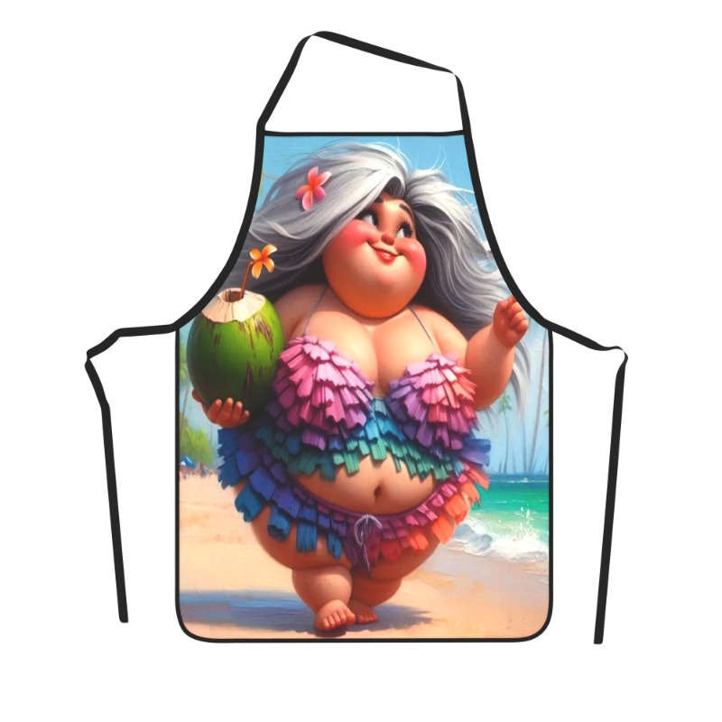 1pc Kitchen Apron 1pc 23.5x31.5 Fat woman walking on the beach Womens Aprons Cooking Aprons for Kit