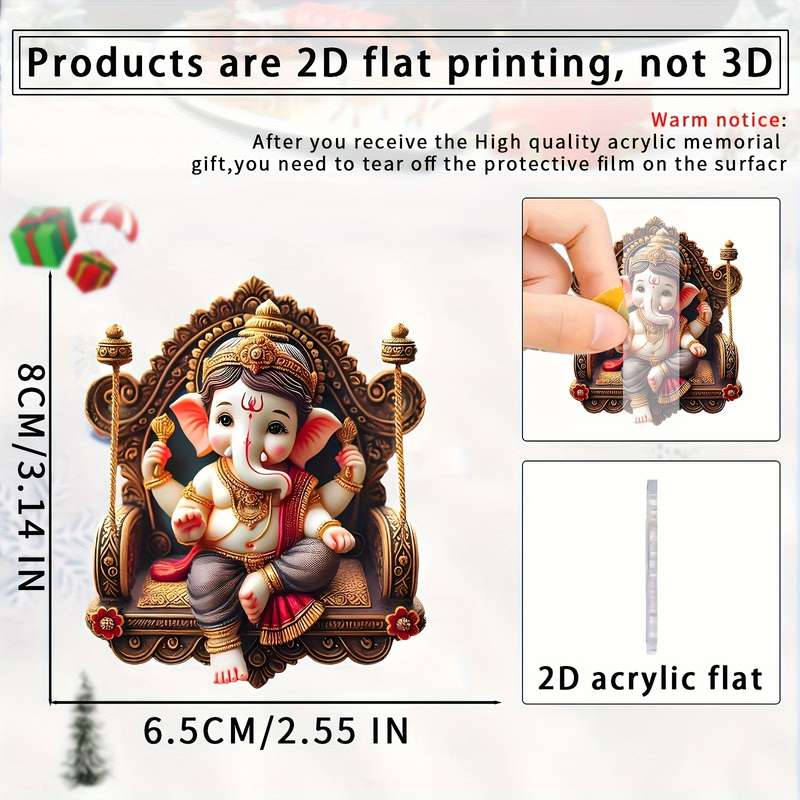 1pc 2D Flat    Acrylic Ganesha Car Mirror Decoration Cartoon Design Hindu Deity Ornament 2.