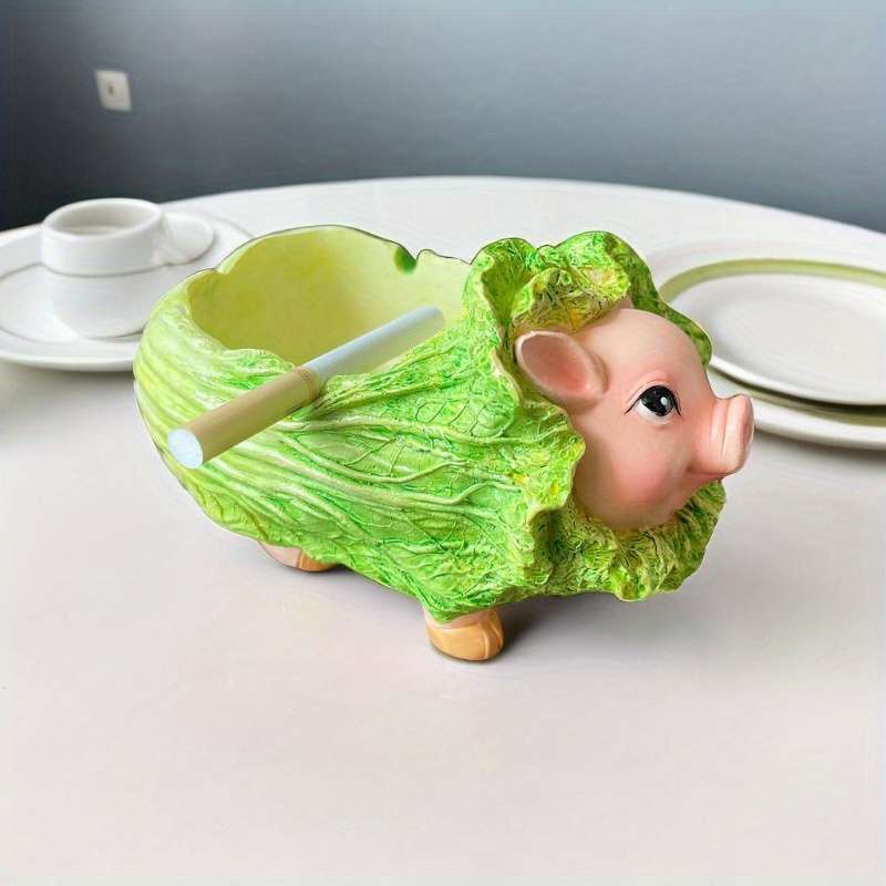 1pc Cute Pig Arch Cabbage Ashtray C Funny Resin Tabletop Decor for Living Room Dining Area or Gif