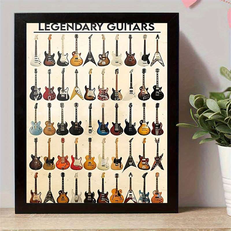 1pc 30.48x40.64cm Legendary Guitars Canvas Art Print Frameless Vintage-Style Wall Decor with Colo