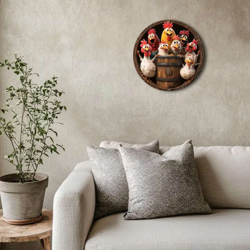 1pc Classic Chicken Themed Decorative Aluminum Wall Hanging Sign 20.32x20.32cm Multipurpose No Elect