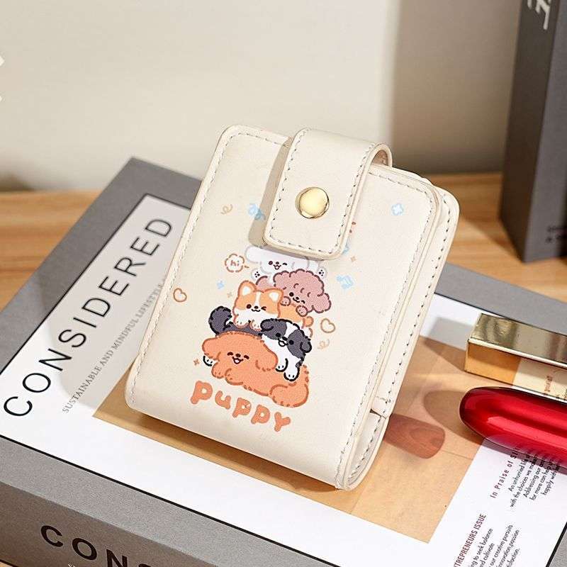 1pc Cute Cartoon Lipstick Holder with Mirror Portable Mini Makeup Bag for On-the-Go Touch-Ups
