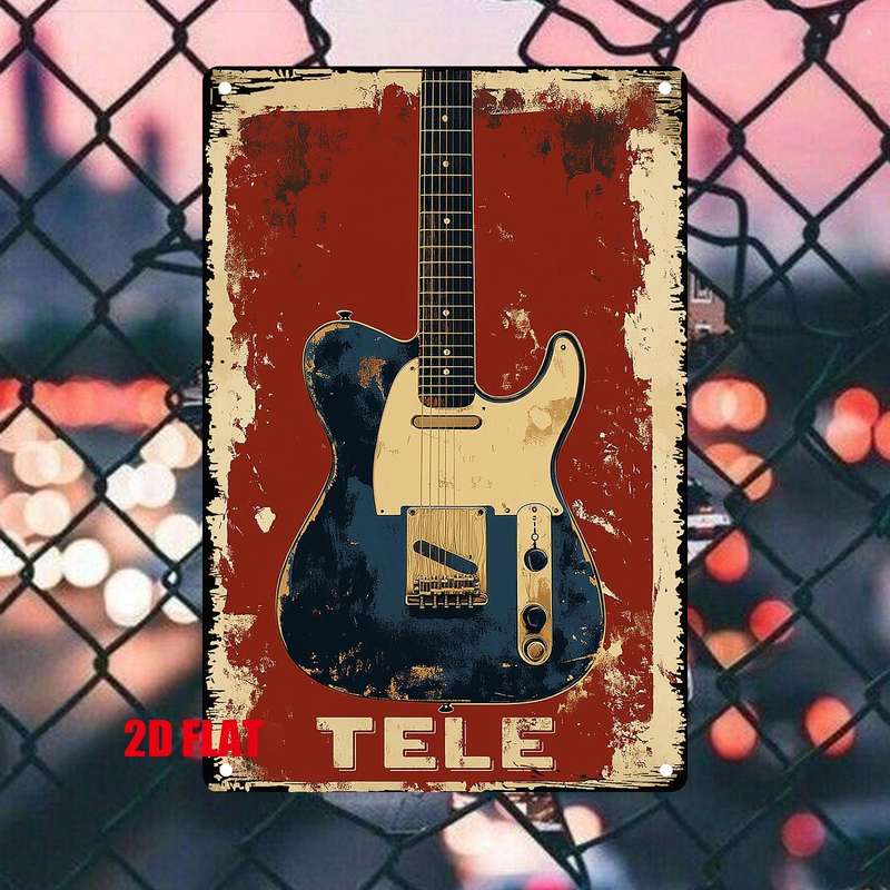 1pc 2D Flat  Vintage Gibson Guitar Metal Tin Sign Wall Art 20.07x30.23 cm Rustic Retro Music