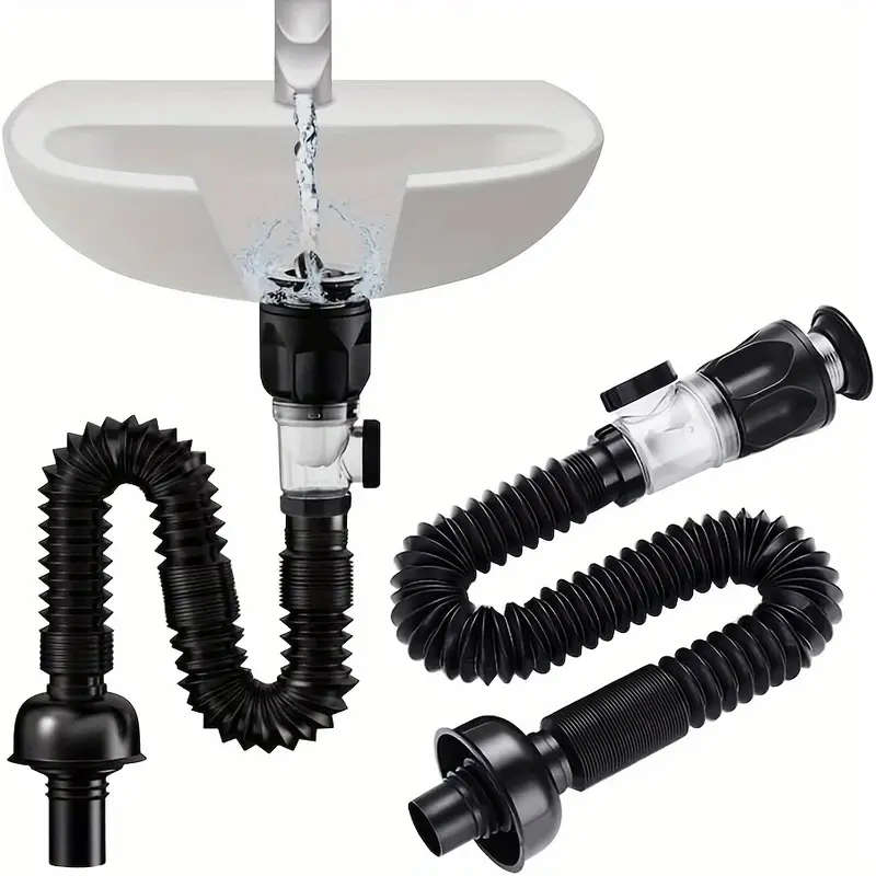1pc Odor-Resistant Bathroom Sink Drain Kit with Expandable P-Type Elbow Durable Stainless Steel ABS