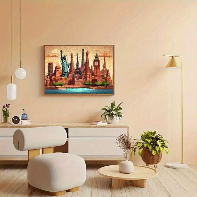 1000pcs World Famous Landmarks Jigsaw Puzzle for Adults Vibrant Travel-Themed Puzzl