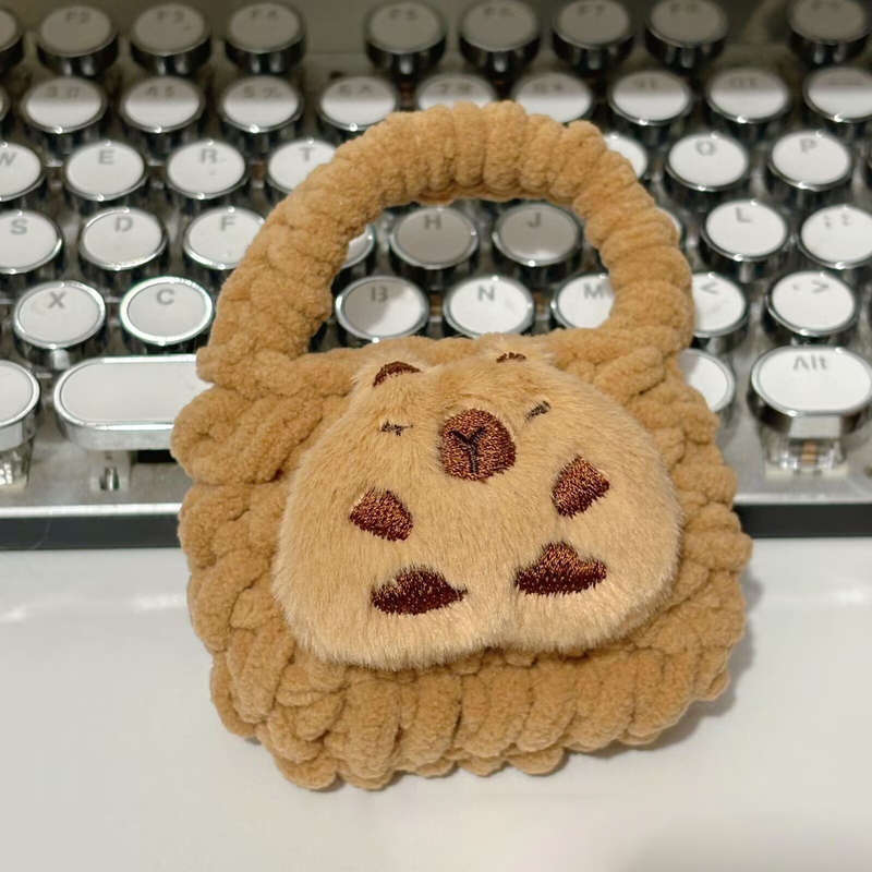 1pc Cute Capybara Cartoon Plush Coin Purse with Keychain Portable Mini Wallet for Earphones and C
