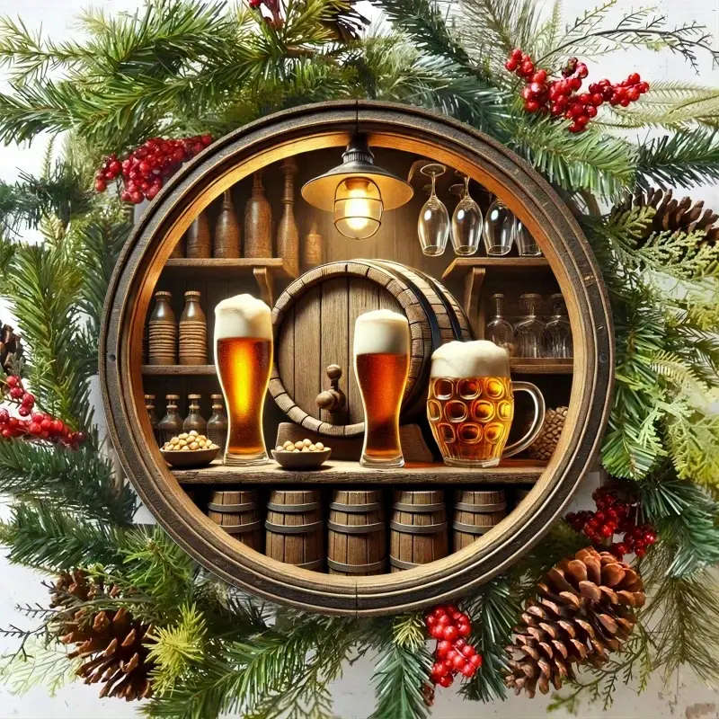1pc Room Decor 1pc Vintage Beer Barrel Round Aluminum Sign Rustic Metal Wall Art with Foam Beer Bar