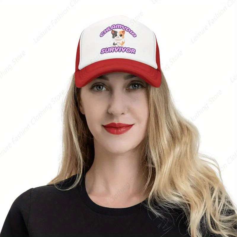 1pc Chlamydia Survivor Cat Meme Funny Baseball Cap Adjustable Breathable Mesh Snapback Hat for M