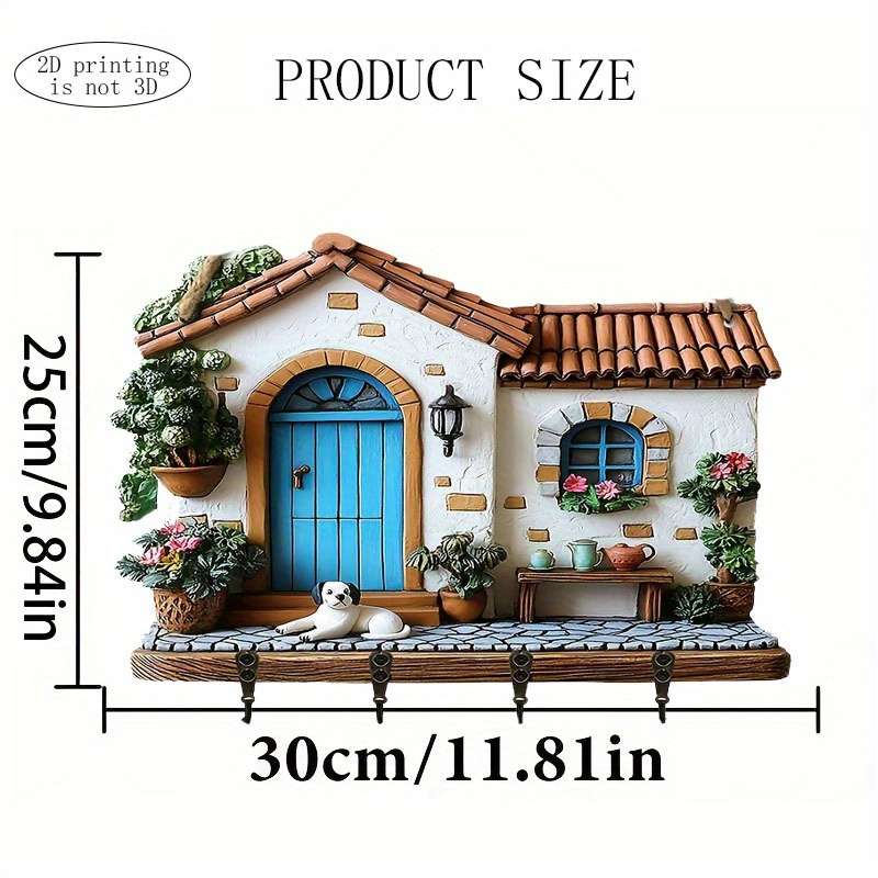 Charming Dog House Wooden Key Rack with 4 Metal Hooks Easy Wall Mount Decorative Entryway  Hallw