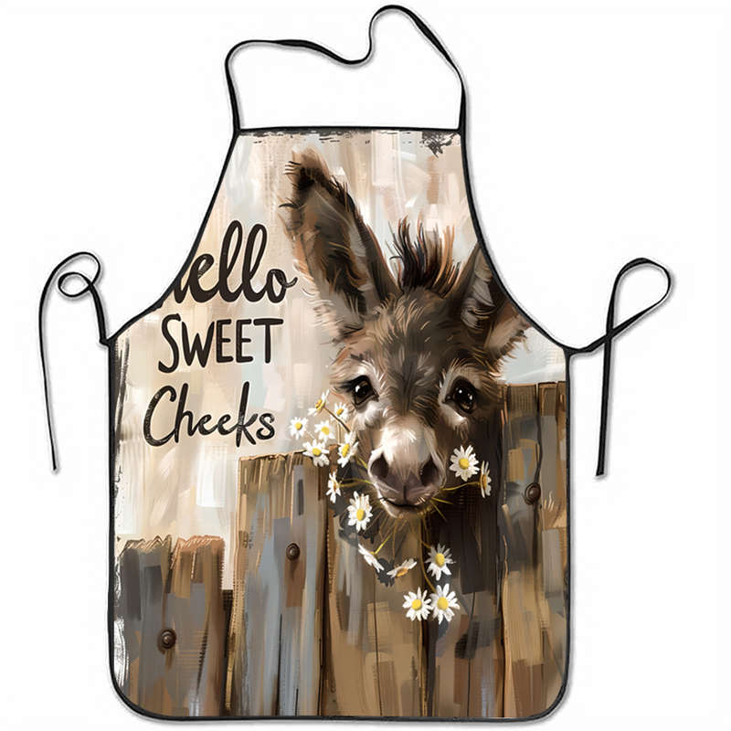 1pc Chic Donkey Print Sleeveless Polyester Apron for Cooking Baking Kitchen Use Durable Styl