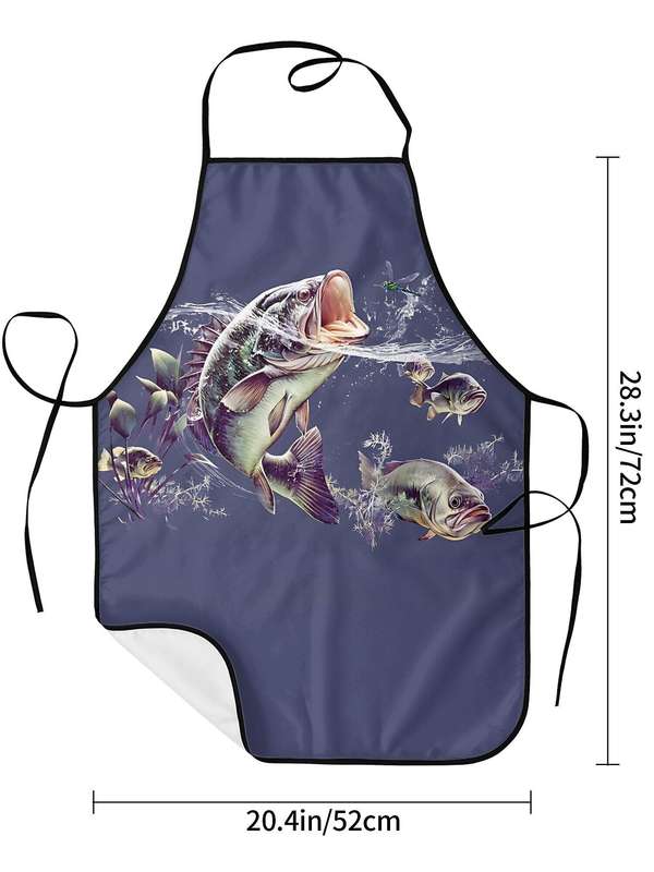1pc Vintage-Style Fish Pattern Apron for Chefs BBQ Enthusiasts Durable 100% Polyester Easy-Car