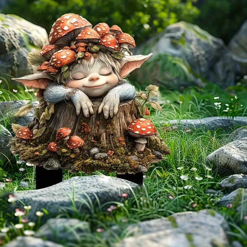 1pc 2D Flat  1 Art Deco Bohemian Garden Stand Mushroom Fairy  Plastic Ground Stand Outdoor Lawn