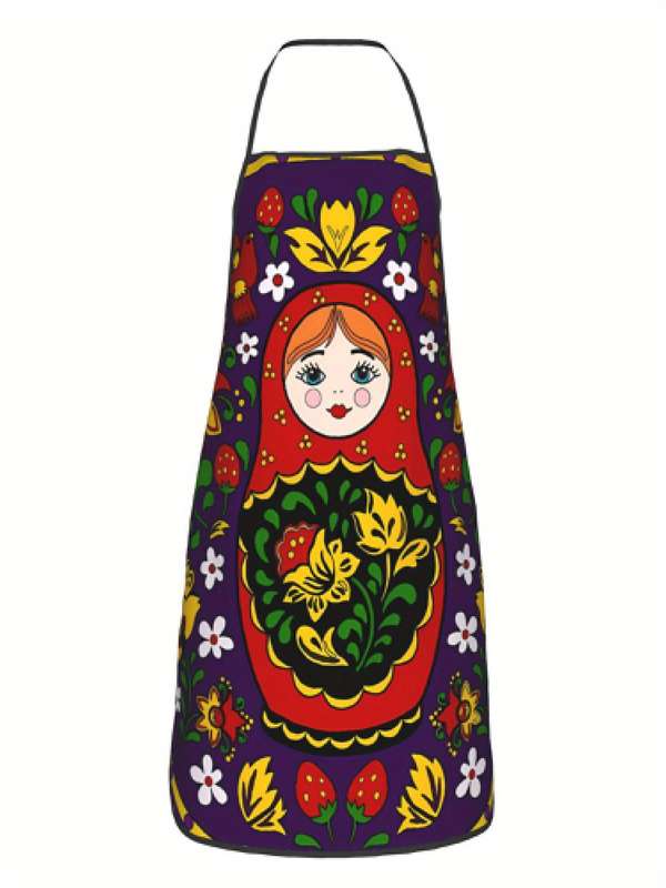 1pc Matrioska Purple 1pc Adult Size Sleeveless Apron Pattern Printed Bib Home Cooking Kitchen Wear