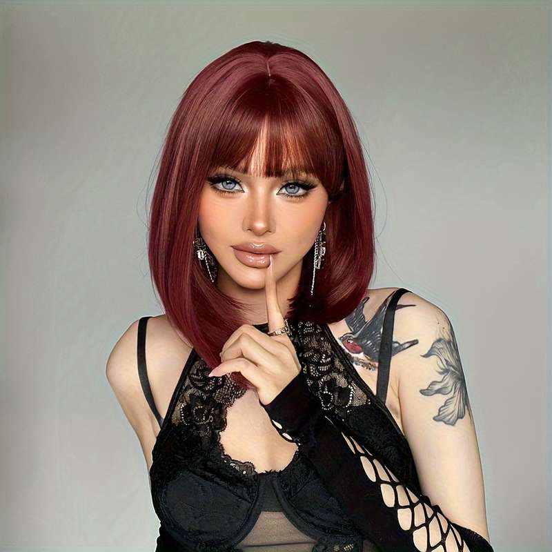 1Pc Burgundy 30.48cm Fashion Design Wig