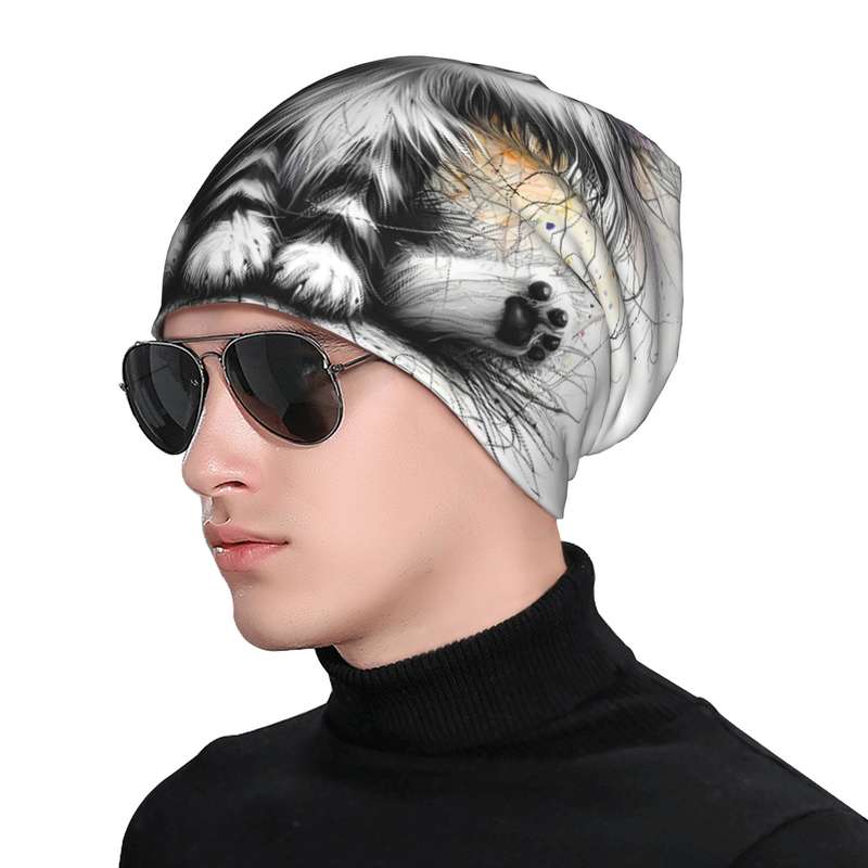 1pc Fashionable Cat-Themed Beanie for Men Stretchy Spandex Polyester Knit Novelty Skull Cap