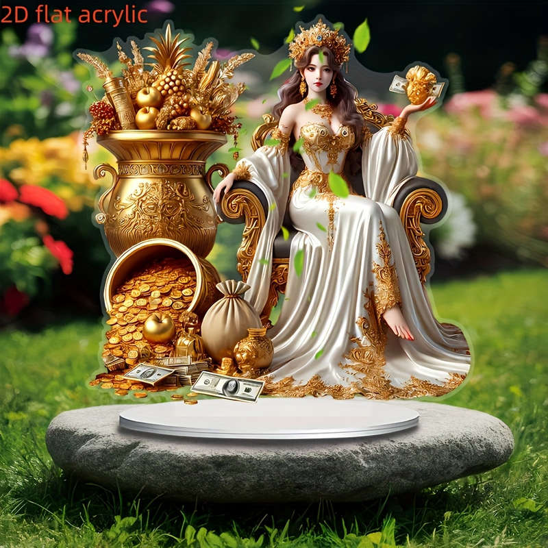 1pc 2D Flat   Bohemian Style Acrylic Wealth Goddess Decoration Sign Vibrant and Realistic Design wit
