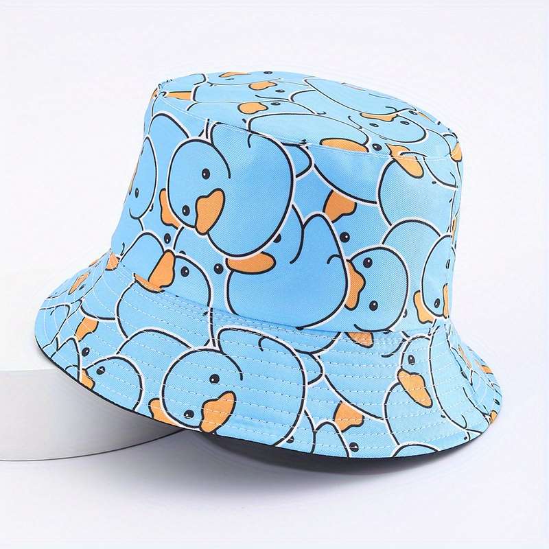 1pc Cartoon Yellow Duck Pattern Foldable Bucket Hat For Men And Women Lightweight Travel Sun Hat W