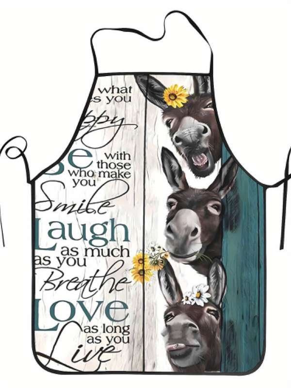 1pc Vintage-Style Donkey and Sheep Print Apron Rustic Farmhouse Kitchen Wear for Men and Women P