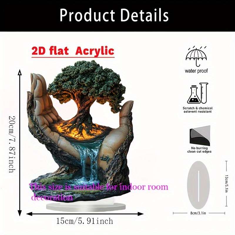1pc 2D Flat  Tree of Life Acrylic Desktop Decoration Bohemian Style  Print Art 20.32x14.9