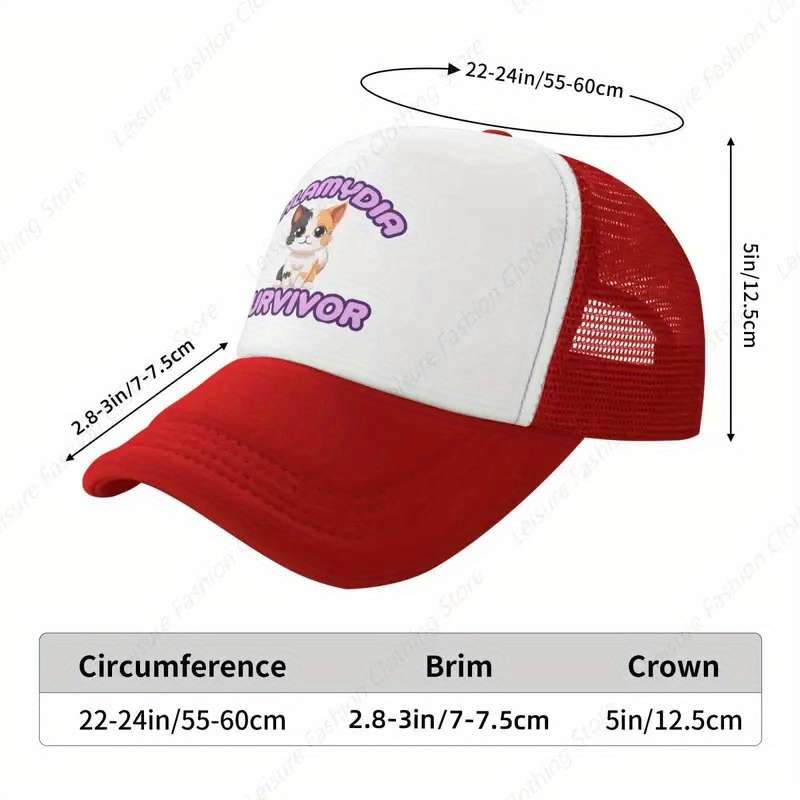 1pc Chlamydia Survivor Cat Meme Funny Baseball Cap Adjustable Breathable Mesh Snapback Hat for M