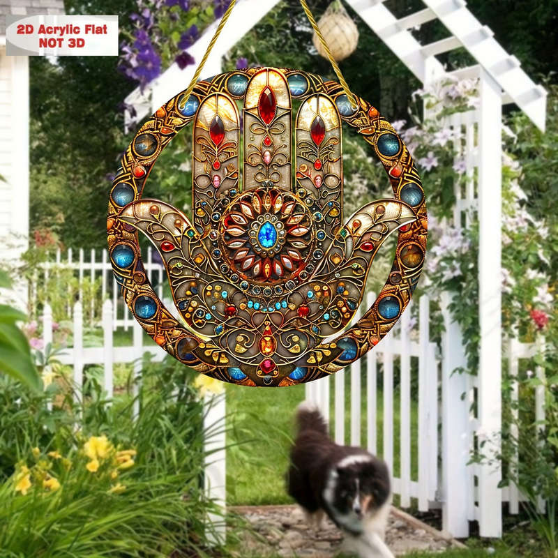 1pc 2D Flat  Bohemian Hamsa Hand Sun Catcher  Acrylic Window Hanging Decor with Colorful Staine