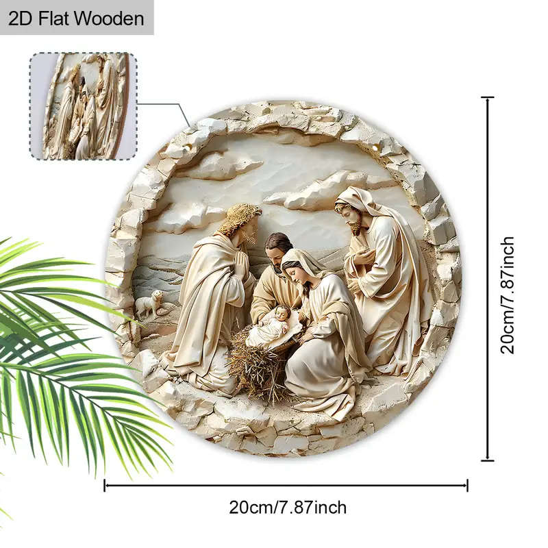 1pc Versatile Wooden Nativity Scene Pendant Contemporary Style Wall or Door Hanging Decor for Home O