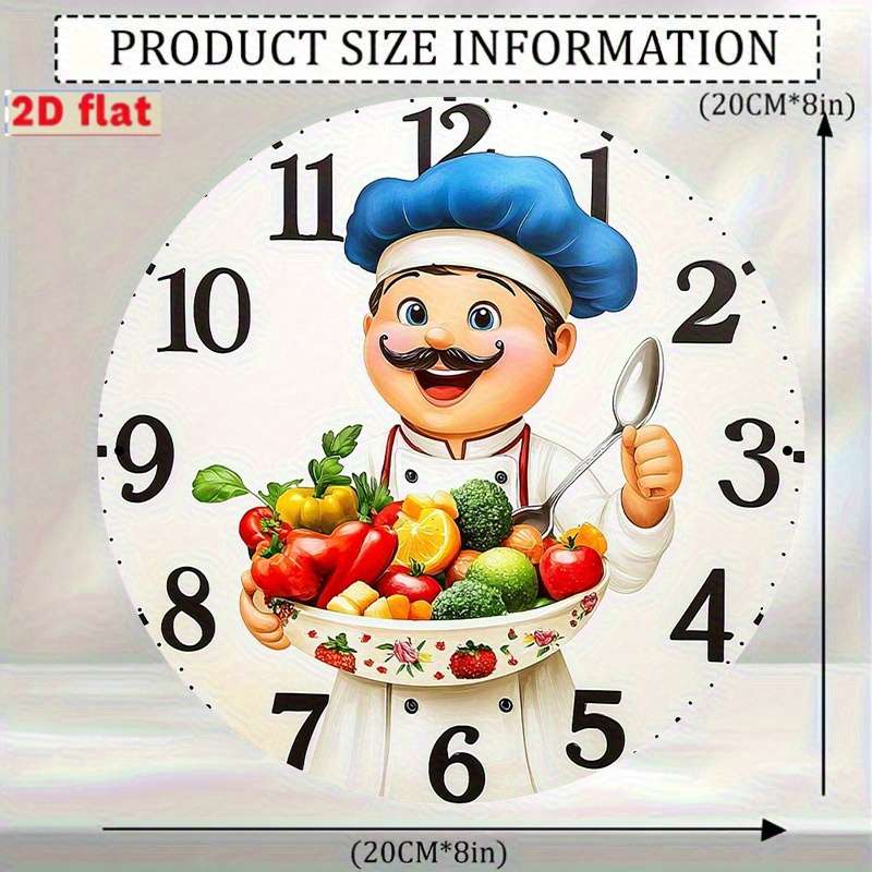 1pc Vintage Kitchen Wall Clock Cartoon Chef and Vegetable Design High-Definition Not real clock