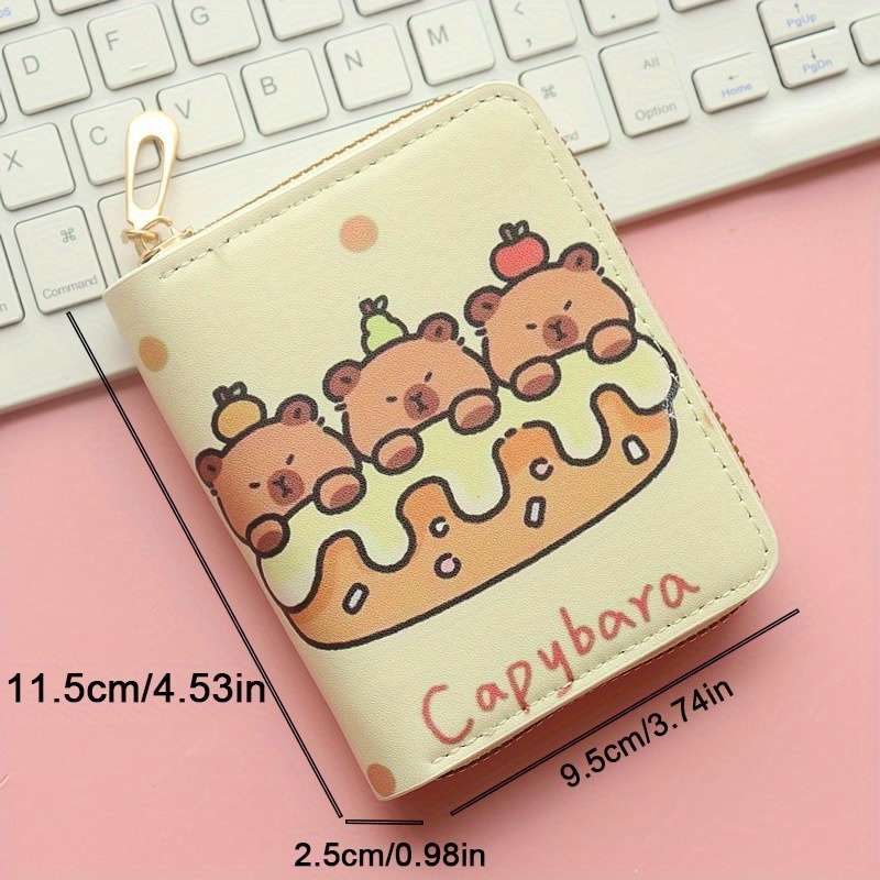 1pc Capybara Cartoon Compact Wallet for Women Cute Kawaii Design with ID Window Coin Pocket Hi