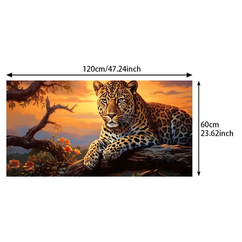 1pc Frameless Modern Abstract Canvas Painting Featuring a Sunset Leopard Design in Golden Suitable f