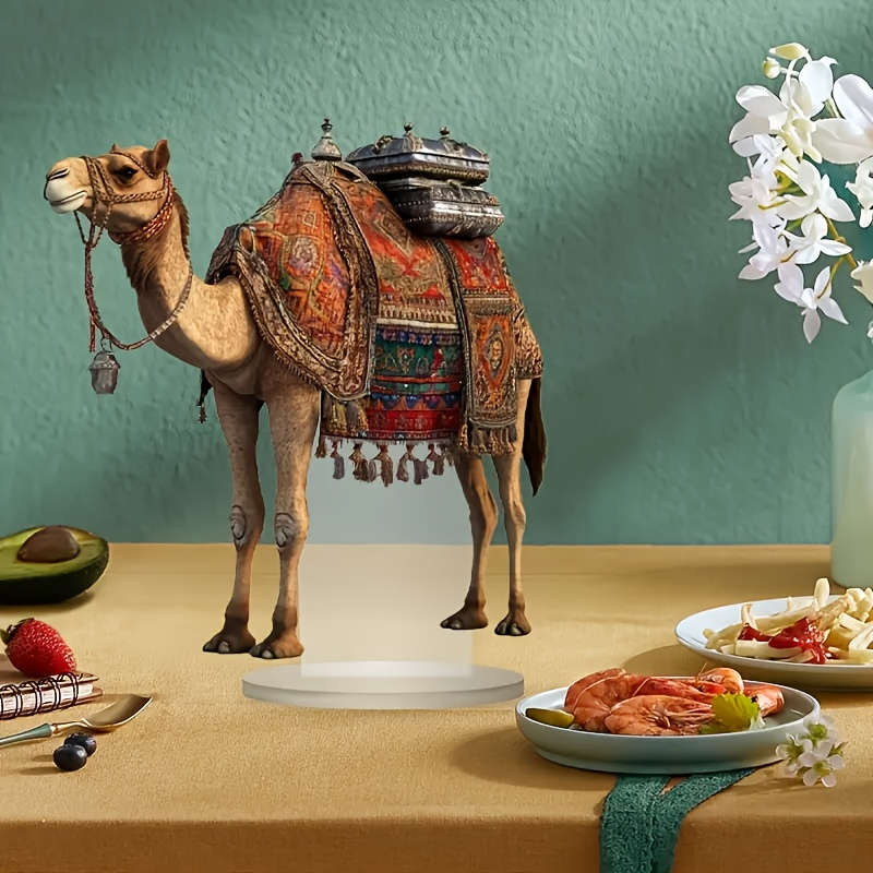 1pc 2D Flat  Elegant  Camel Tabletop Decor Bohemian Style Acrylic Animal Figurine with Ornate S