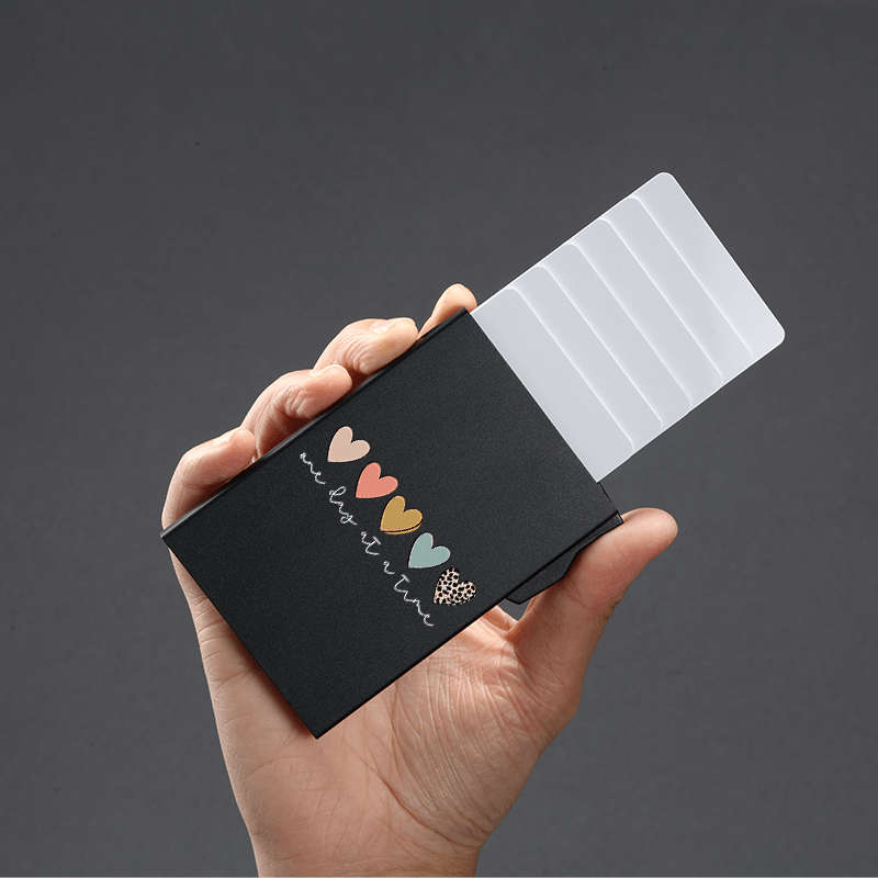 1pc Love Series Side Push Pop-Up Wallet C Minimalist Metal RFID Blocking Card Holder with Heart Gra