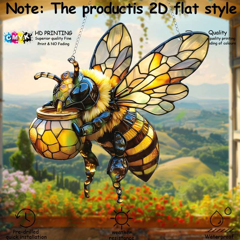 1pc 2D Flat  Vibrant  Bee Dreamcatcher 20.07cm Colorful Glass Style Hanging Decor for Home