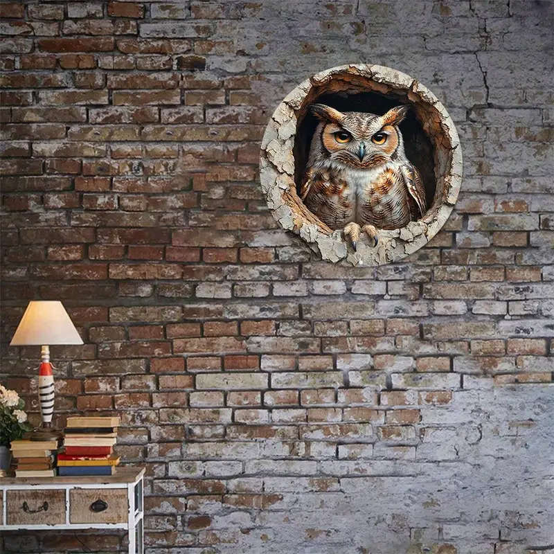 1pc Charming 20.32cm Vintage Owl Wall Art Decor Rustic 3D Embossed Aluminum Easy-to-Hang with Pre-Dr