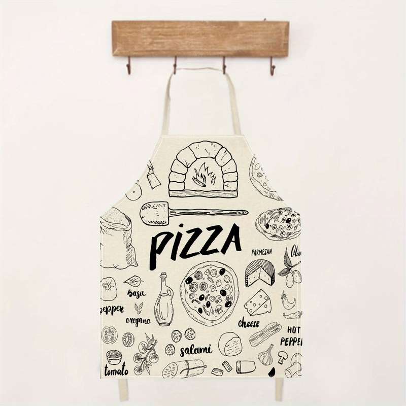 1pc Pizza Pattern Linen Apron Creative Fun Fashion Print Waterproof Stain-Resistant Easy Clea