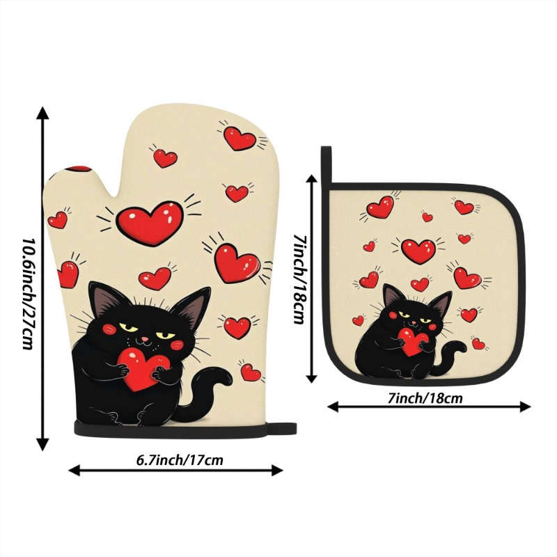 2pcs 26.92x17.02 cm Heat Resistant Oven Mitts And Potholders Fun Creative Picture Cat Holding R