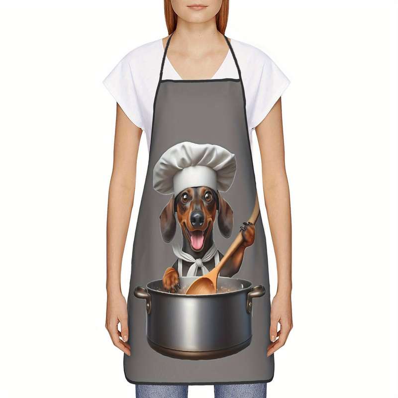1pc Funny Dachshund Chef Print Kitchen Apron High Quality Polyester Unisex Bib Apron for Cooking