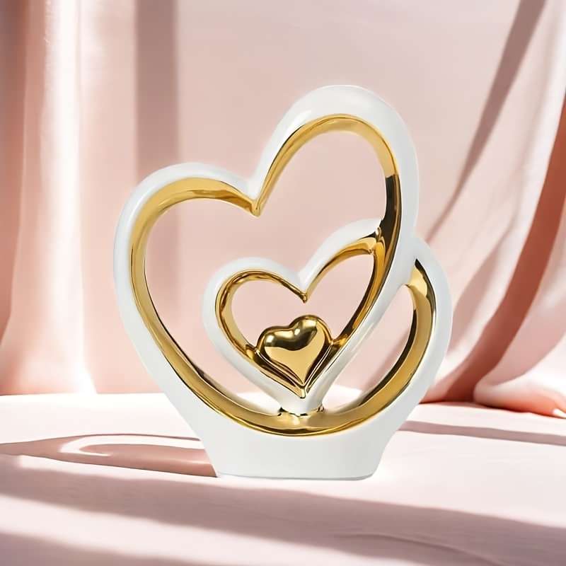 1pc 2D Flat   Acrylic Double Heart Decorative Piece Elegant White Golden Intertwined Hea