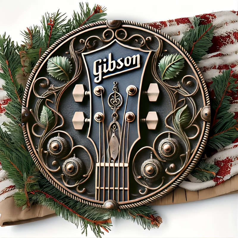 1pc Gibson Guitar Shaped Vintage Aluminum Sign 20.32x20.32 cm Wall Hanging Decorative Plaque Ide