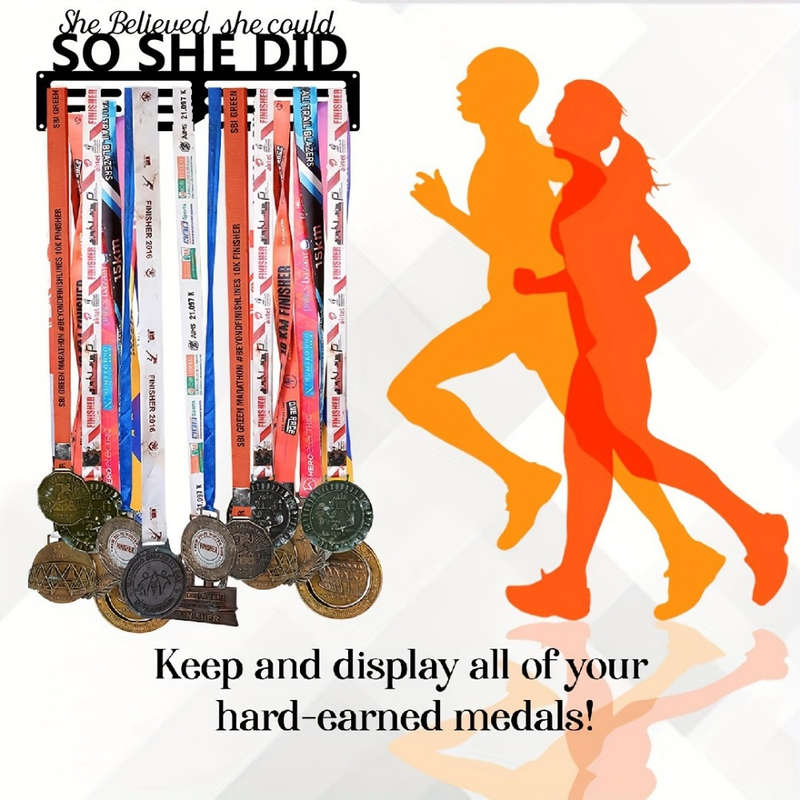 Inspirational She Believed She Could So She Did Medal HangerMetal Wall Display for 60+ Medals